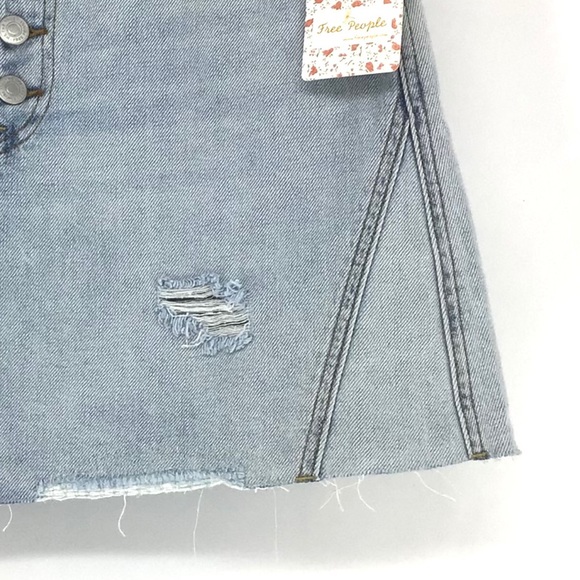 Free People Distressed Ripped Denim Mini Skirt NWT - Picture 3 of 6
